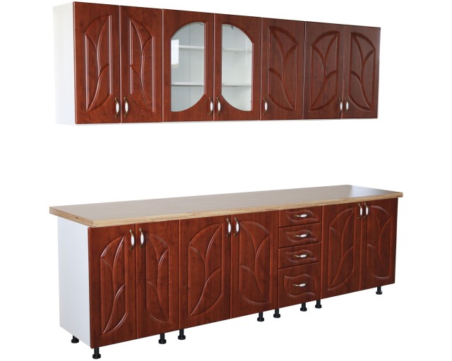 Bucatarie Zebra 260 cm din MDF Cedru frunza cu blat termoizolant crem